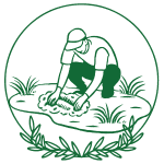 Worker planting grass seeds illustration icon